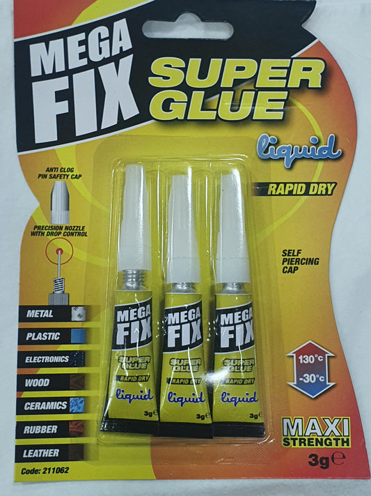 Mega Fix Super Glue Extra Strong Industrial Strength pack Of 3