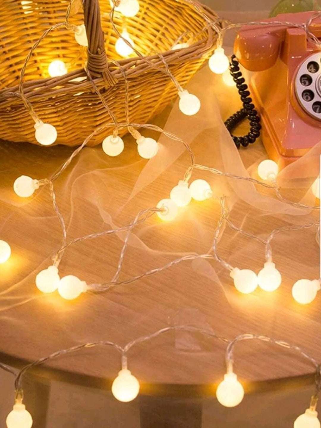 Red and White Cotton Ball String Lights for Patio,wedding,party and  Decoration 20 Bulbs 